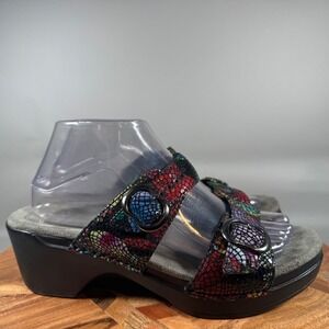 Dansko Sophie‎ Women's Size 40 9.5-10 Black Print Leather Wedge Sandals